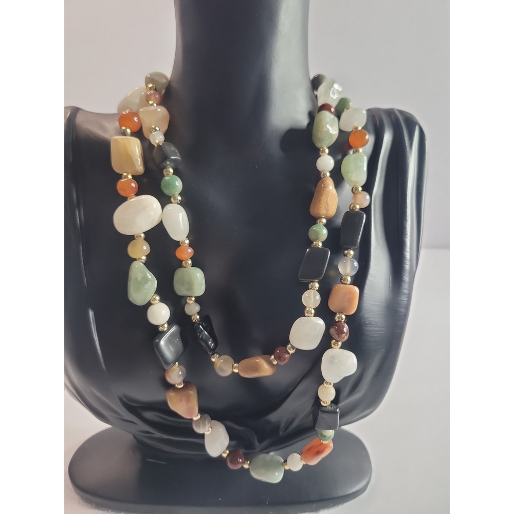 Multicolor Polished Chunky Bead Necklace Irregular Shapes Earth Tone Boho Style